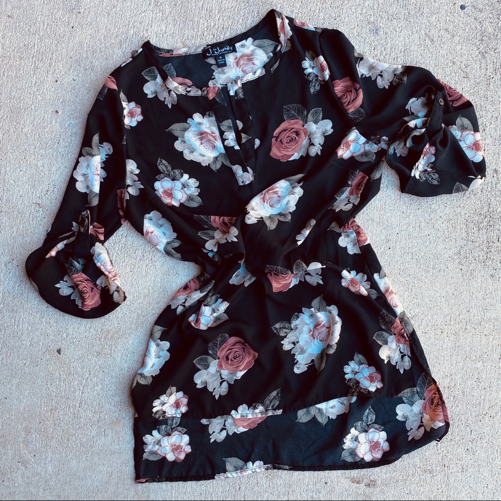 J for Justify Pink and White Floral on Black Mini